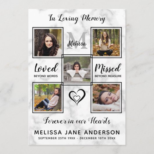 Marble 5 Photo Memorial Order of Service Funeral Programmakaart (Voorkant)