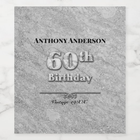Marble 60th Birthday  Wijn Etiket (Enkel label)