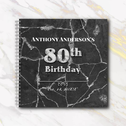 Marble 80th Birthday Party Guest Book Notitieboek