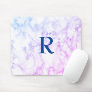 Marble Abstract Blue Paars White Monogram Ombre Muismat