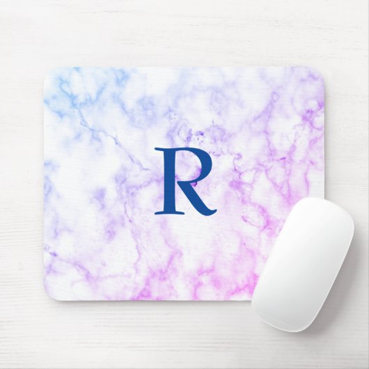 Marble Abstract Blue Paars White Monogram Ombre Muismat (Met muis)