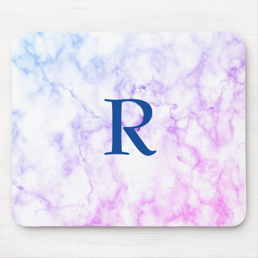 Marble Abstract Blue Paars White Monogram Ombre Muismat (Voorkant)