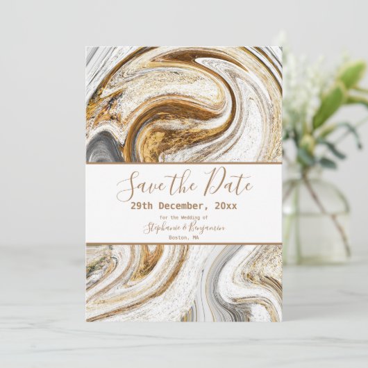Marble Abstract Brown White Grey Modern Elegant Save The Date (Staand voorkant)
