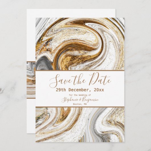 Marble Abstract Brown White Grey Modern Elegant Save The Date (Voorkant / Achterkant)