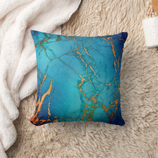 MARBLE ABSTRACT OCEAN BLUE GOLD PILLOW KUSSEN (Deken)