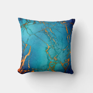 MARBLE ABSTRACT OCEAN BLUE GOLD PILLOW KUSSEN