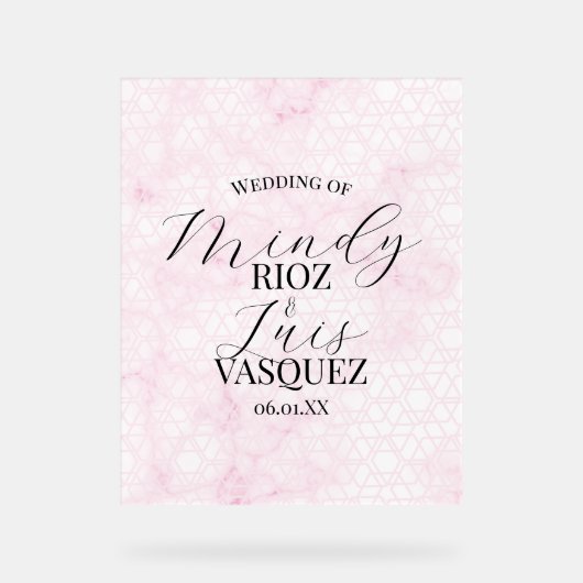 Marble Abstract Pink Wedding Script Black  Acryl Bord (Voorkant)