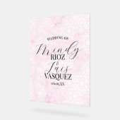 Marble Abstract Pink Wedding Script Black  Acryl Bord (Hoek)