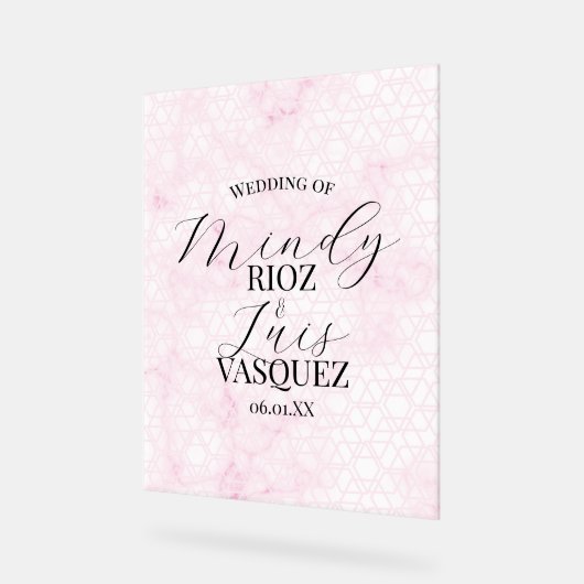 Marble Abstract Pink Wedding Script Black Acryl Bord (Hoek)