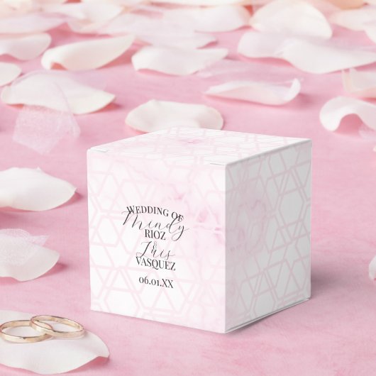 Marble Abstract Pink Wedding Script Black Bedankdoosjes (Huwelijk)