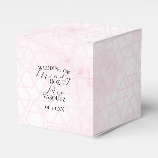 Marble Abstract Pink Wedding Script Black Bedankdoosjes (Voorkant Zijde)