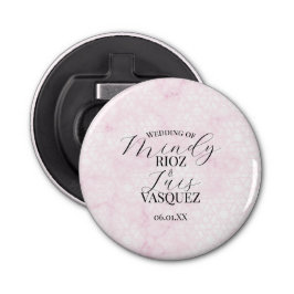 Marble Abstract Pink Wedding Script Black  Button Flesopener