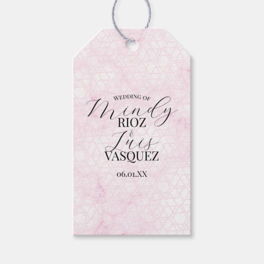 Marble Abstract Pink Wedding Script Black Cadeaulabel (Voorkant)