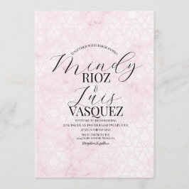 Marble Abstract Pink Wedding Script Black  Kaart