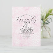 Marble Abstract Pink Wedding Script Black Kaart (Staand voorkant)