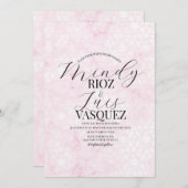 Marble Abstract Pink Wedding Script Black Kaart (Voorkant / Achterkant)