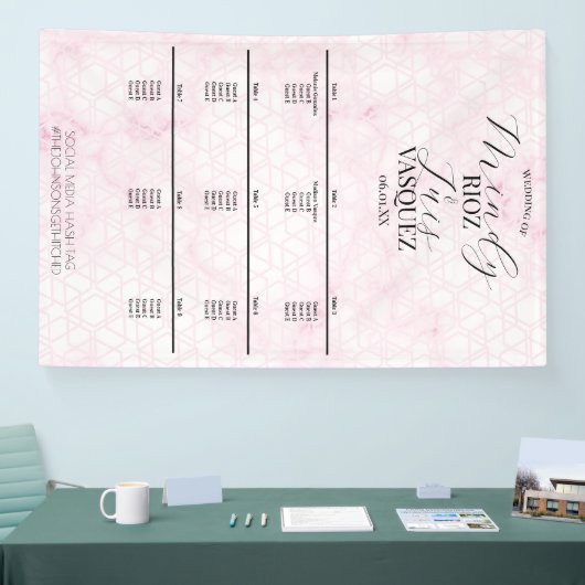 Marble Abstract Pink Wedding Script Black Menu Spandoek (Beurs)