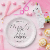 Marble Abstract Pink Wedding Script Black Papieren Bordje (Feest)