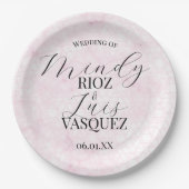 Marble Abstract Pink Wedding Script Black Papieren Bordje (Voorkant)