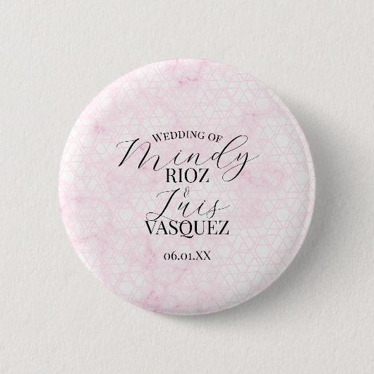 Marble Abstract Pink Wedding Script Black Ronde Button 5,7 Cm (Voorkant)