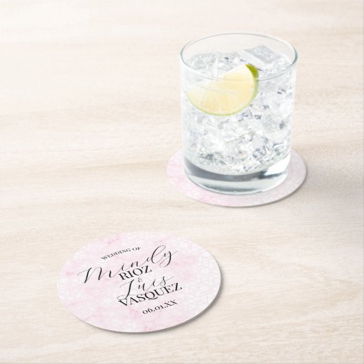 Marble Abstract Pink Wedding Script Black Ronde Kartonnen Onderzetter (Insitu)