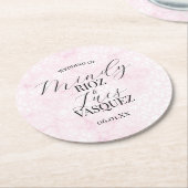 Marble Abstract Pink Wedding Script Black Ronde Kartonnen Onderzetter (Gebogen)