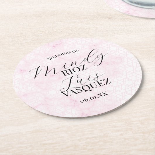 Marble Abstract Pink Wedding Script Black  Ronde Kartonnen Onderzetter (Gebogen)