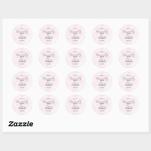 Marble Abstract Pink Wedding Script Black Ronde Sticker (Vel)