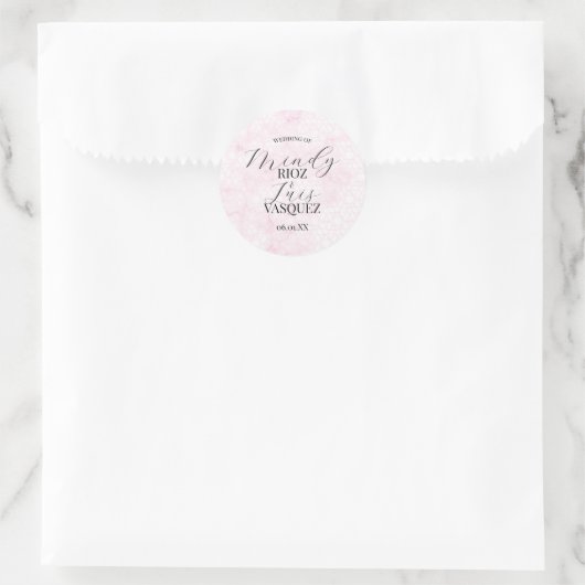 Marble Abstract Pink Wedding Script Black  Ronde Sticker (Tas)