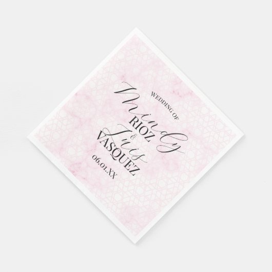 Marble Abstract Pink Wedding Script Black  Servet (Hoek)