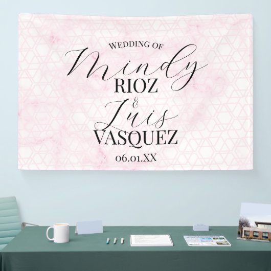 Marble Abstract Pink Wedding Script Black Spandoek (Beurs)