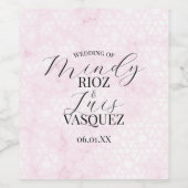 Marble Abstract Pink Wedding Script Black Wijn Etiket (Enkel label)