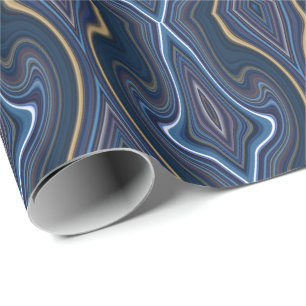 Marble Agate Blue Gold Swirling Chic Patroon Cadeaupapier