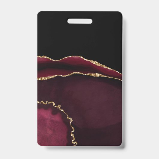 Marble Agate Chic Black Paars Gold Glitter Badge (Voorkant)