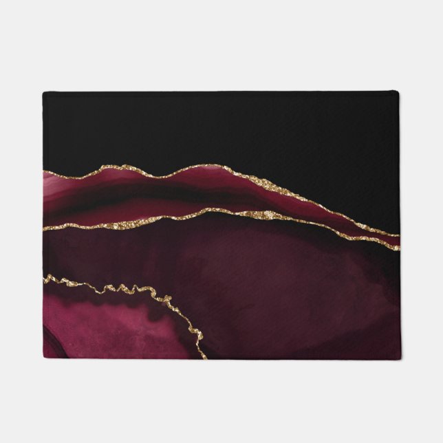 Marble Agate Chic Black Paars Gold Glitter Deurmat (Voorkant)