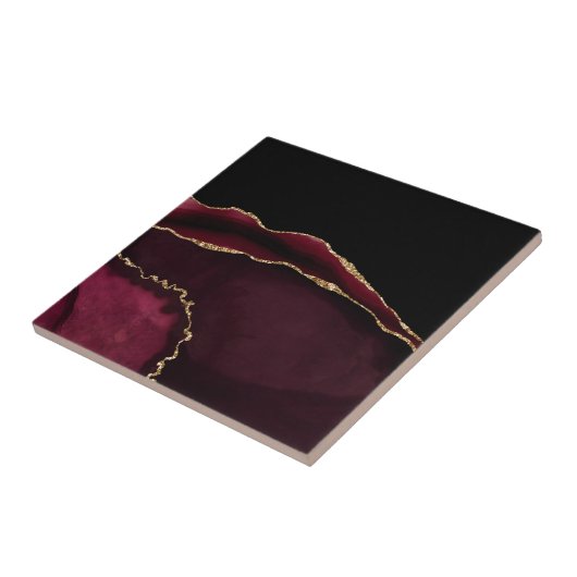 Marble Agate Chic Black Paars Gold Glitter Tegeltje (Zijkant)