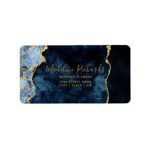 Marble Agate Gilded Navy Blue & Gold Waterverf Etiket