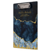 Marble Agate Gilded Navy Blue & Gold Waterverf Klembord (Links)