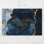 Marble Agate Gilded Navy Blue & Gold Waterverf Sparkling Wijnetiket (Enkel label)