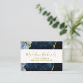 Marble Agate Gilded Navy Blue & Gold Waterverf Visitekaartje (Staand voorkant)