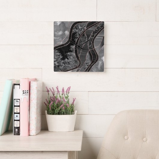 Marble Agate Gold Glam 12 Vierkante Klok (Leeskamer)