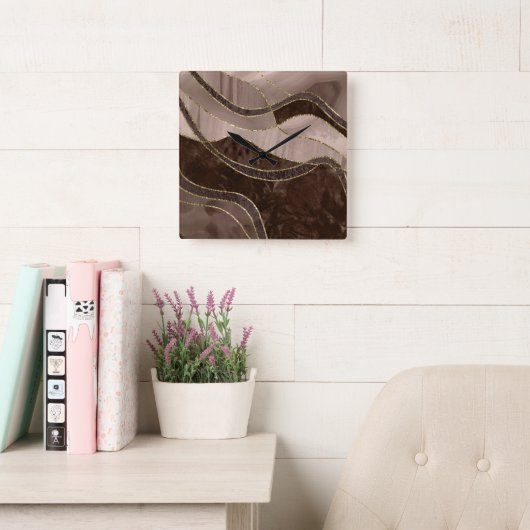 Marble Agate Gold Glam 4 - landscape Vierkante Klok (Leeskamer)