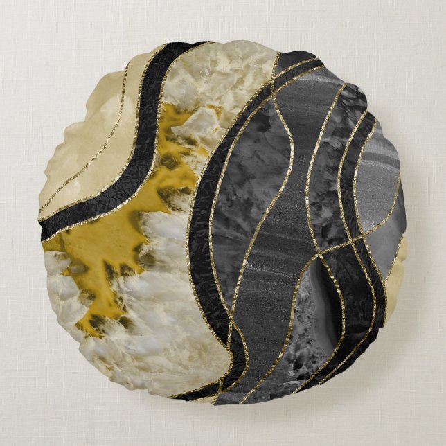 Marble Agate Gold Glam 6 Rond Kussen (Voorkant)