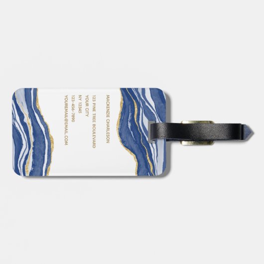 Marble Agate Gold Glitter Bagagelabel (Achterkant horizontaal)