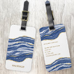 Marble Agate Gold Glitter Bagagelabel<br><div class="desc">Indigo blue waterverf is een prachtig vormgegeven met faux gouden glitter-details om echt in een menigte te te kunnen opvallen. Voeg je eigen details toe om je aan te passen.</div>