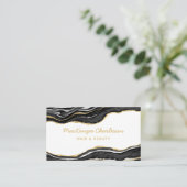 Marble Agate Gold Glitter Black en White Visitekaartje (Staand voorkant)