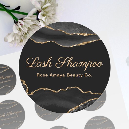 Marble Agate Lash Shampoo Black en Gold Ronde Sticker