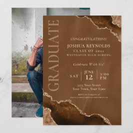 Marble Agate Photo Graduation Party Kaart