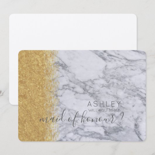 Marble and Gold Will you be My Maid of Honger Name Kaart (Voorkant / Achterkant)