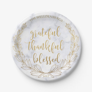 Marble and Gold Wreath Grateful Thankful Blessed Papieren Bordje